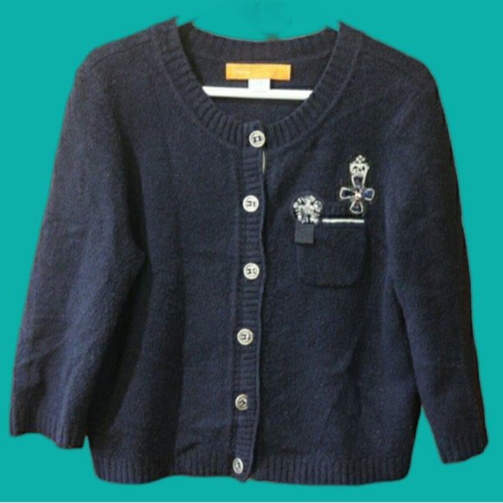 Cynthia Cynthia Steffe Black Cardigan Pocket Beaded Sweater Wool Blend LG